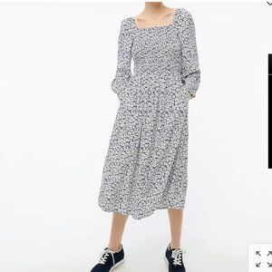 NWT J.Crew Long Sleeves Square Neck Floral Smocked Midi Dress Size Medium